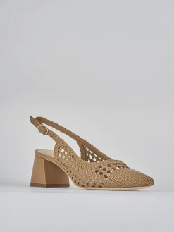 Slingback tacco 5cm pelle marrone