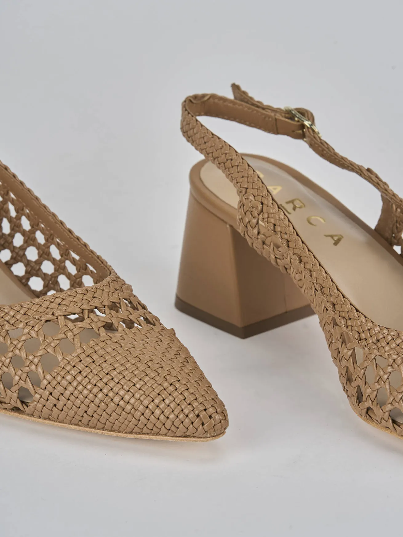 Slingback tacco 5cm pelle marrone