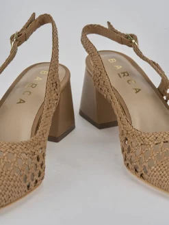 Slingback tacco 5cm pelle marrone