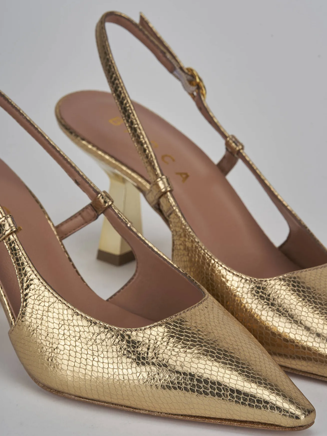 Slingback tacco 8cm pelle oro