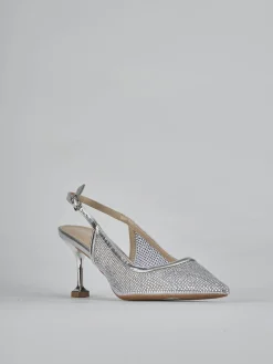 Slingback tacco 6cm pelle argento