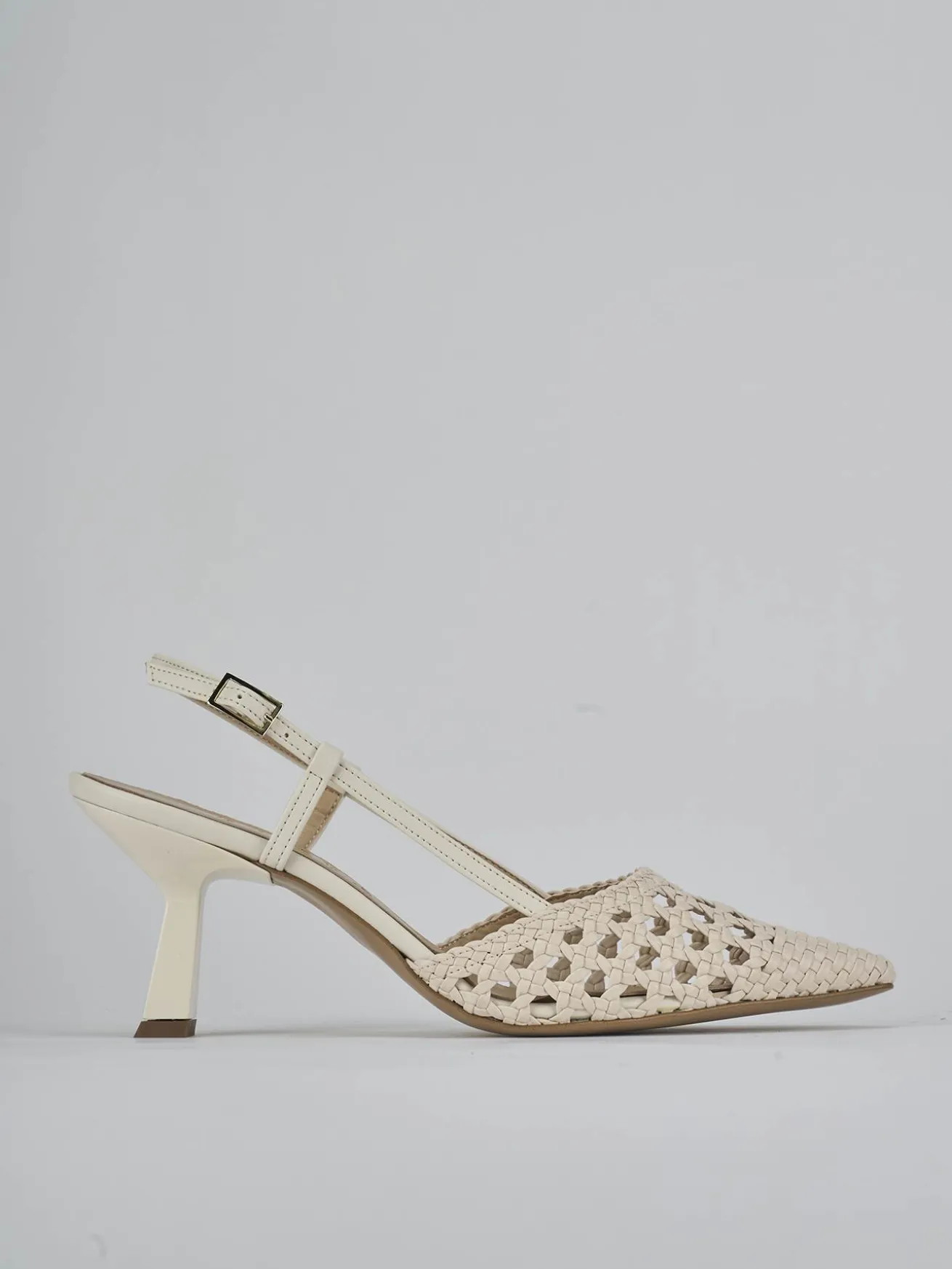 Slingback tacco 7cm pelle bianco