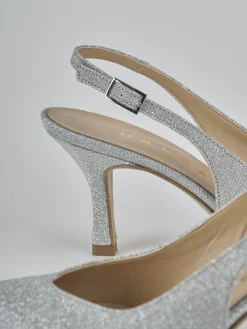 Slingback tacco 7cm pelle argento