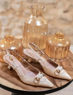 Slingback tacco 6cm pelle beige