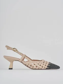Slingback tacco 6cm pelle beige