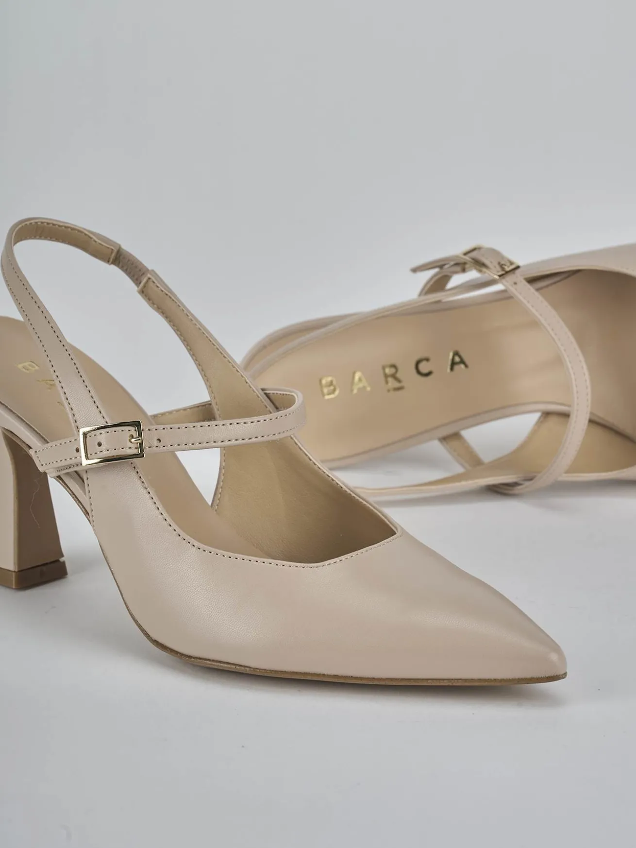 Slingback tacco 7cm pelle beige