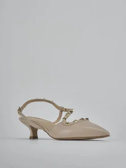 Slingback tacco 4cm pelle beige