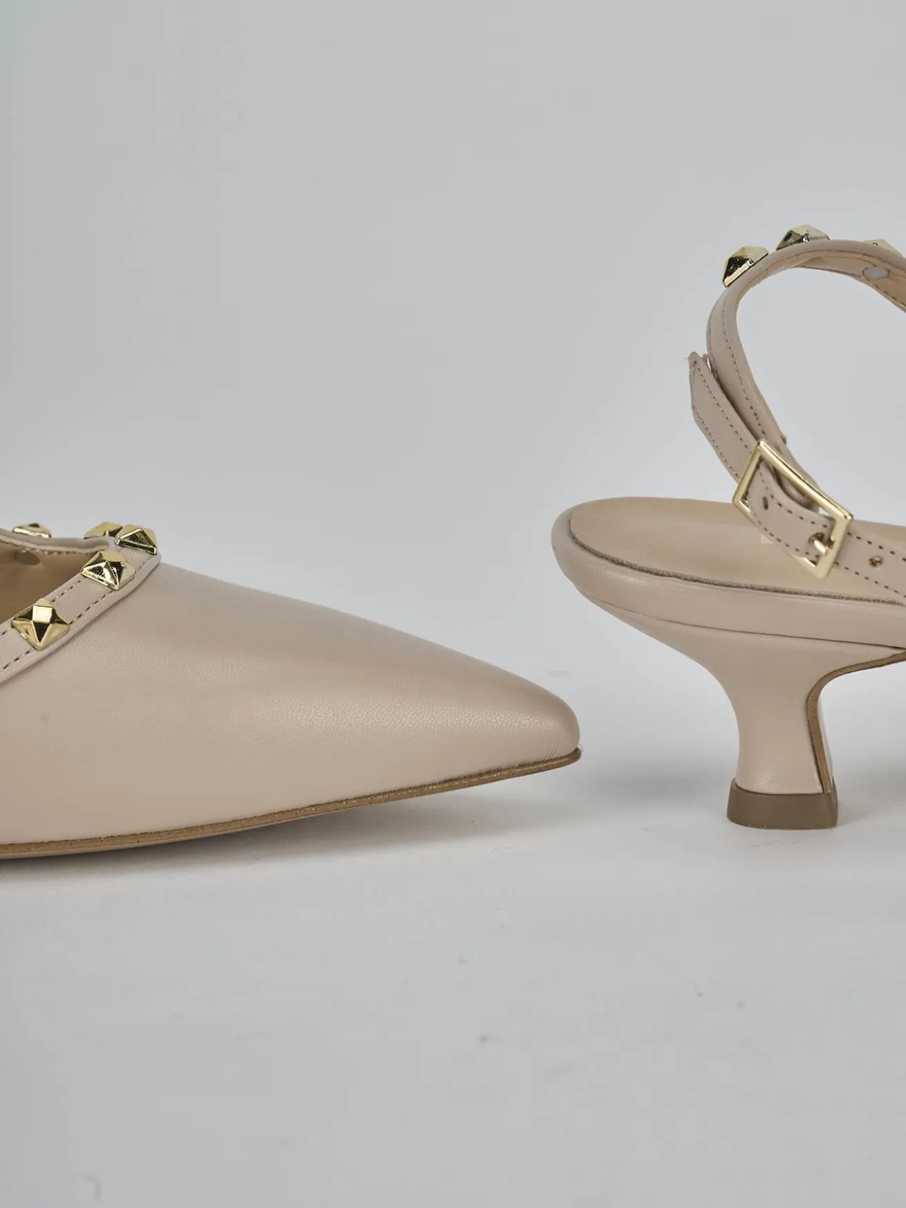 Slingback tacco 4cm pelle beige