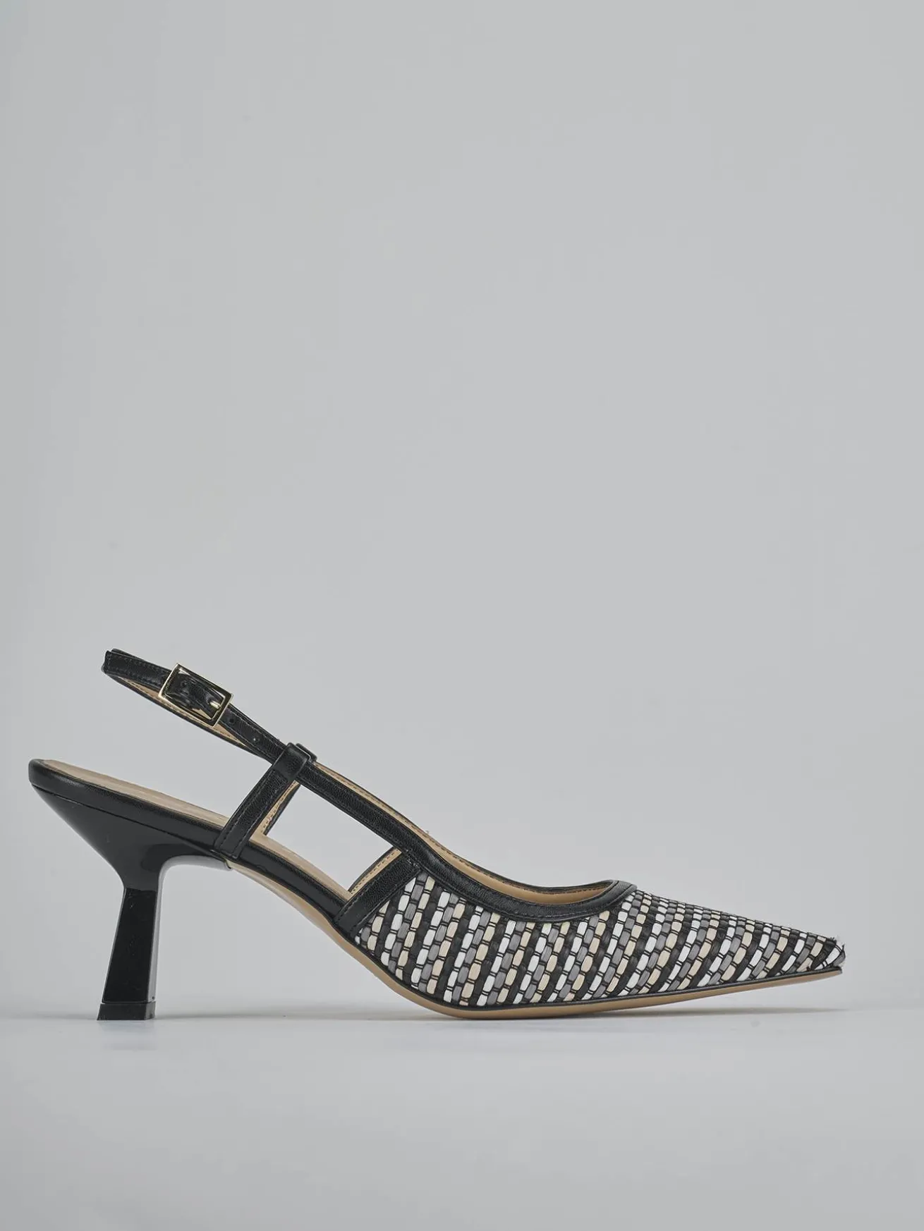 Slingback tacco 7cm pelle nero