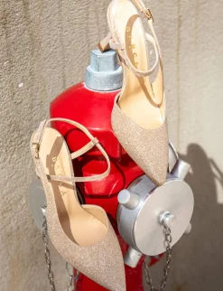 Slingback tacco 7cm pelle beige