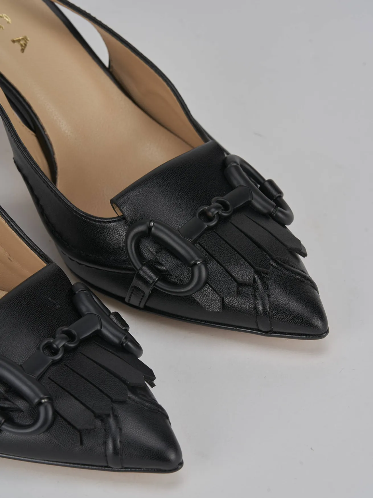 Slingback tacco 7cm pelle nero