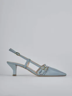 Slingback tacco 6cm pelle azzurro