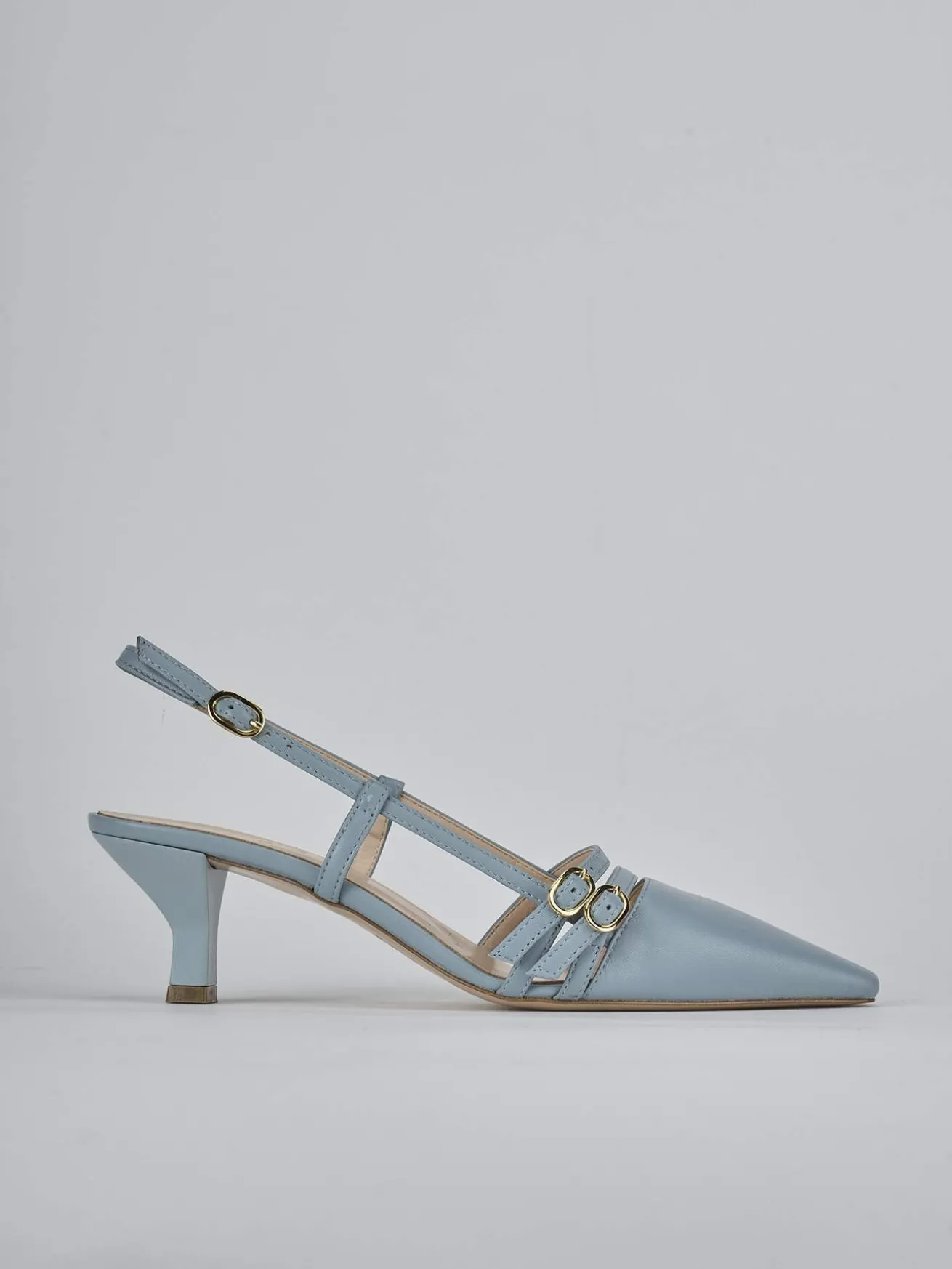 Slingback tacco 6cm pelle azzurro