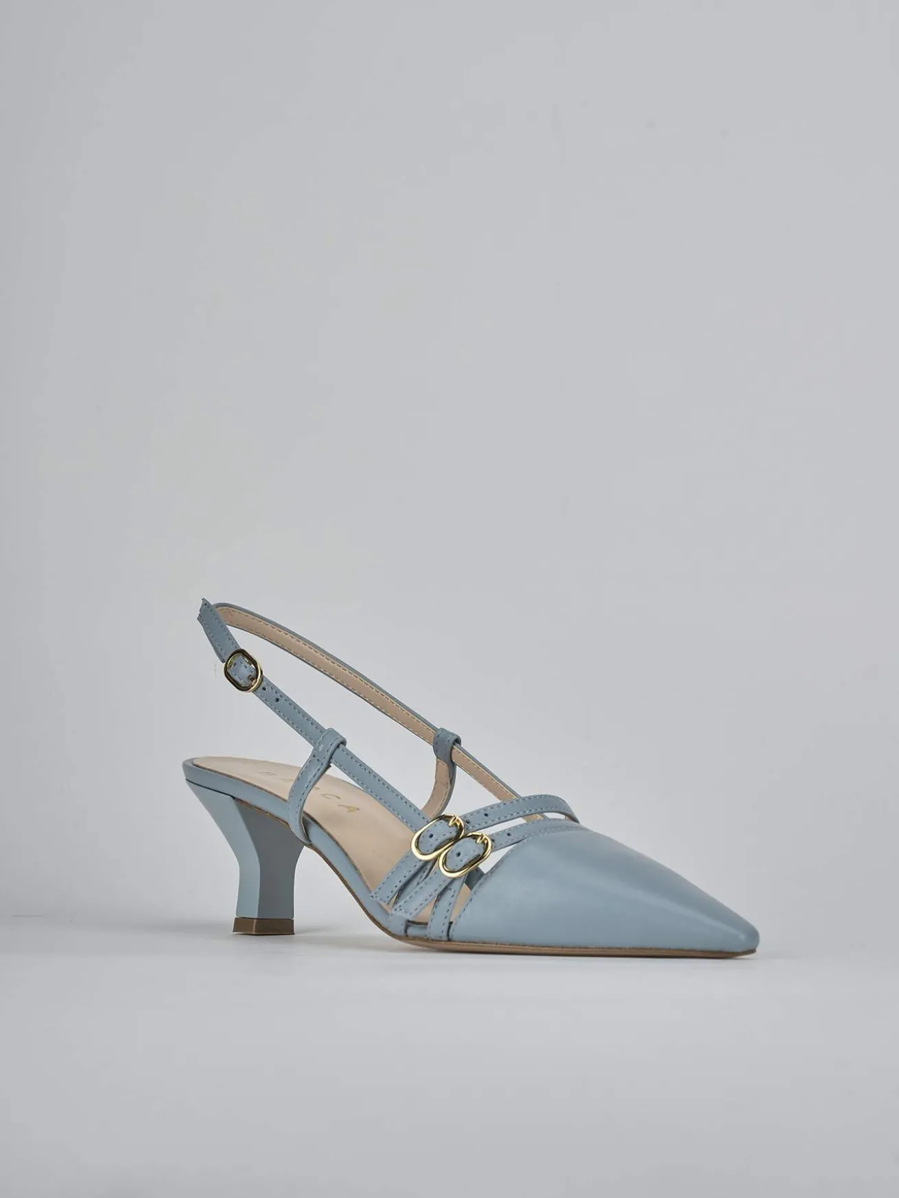 Slingback tacco 6cm pelle azzurro