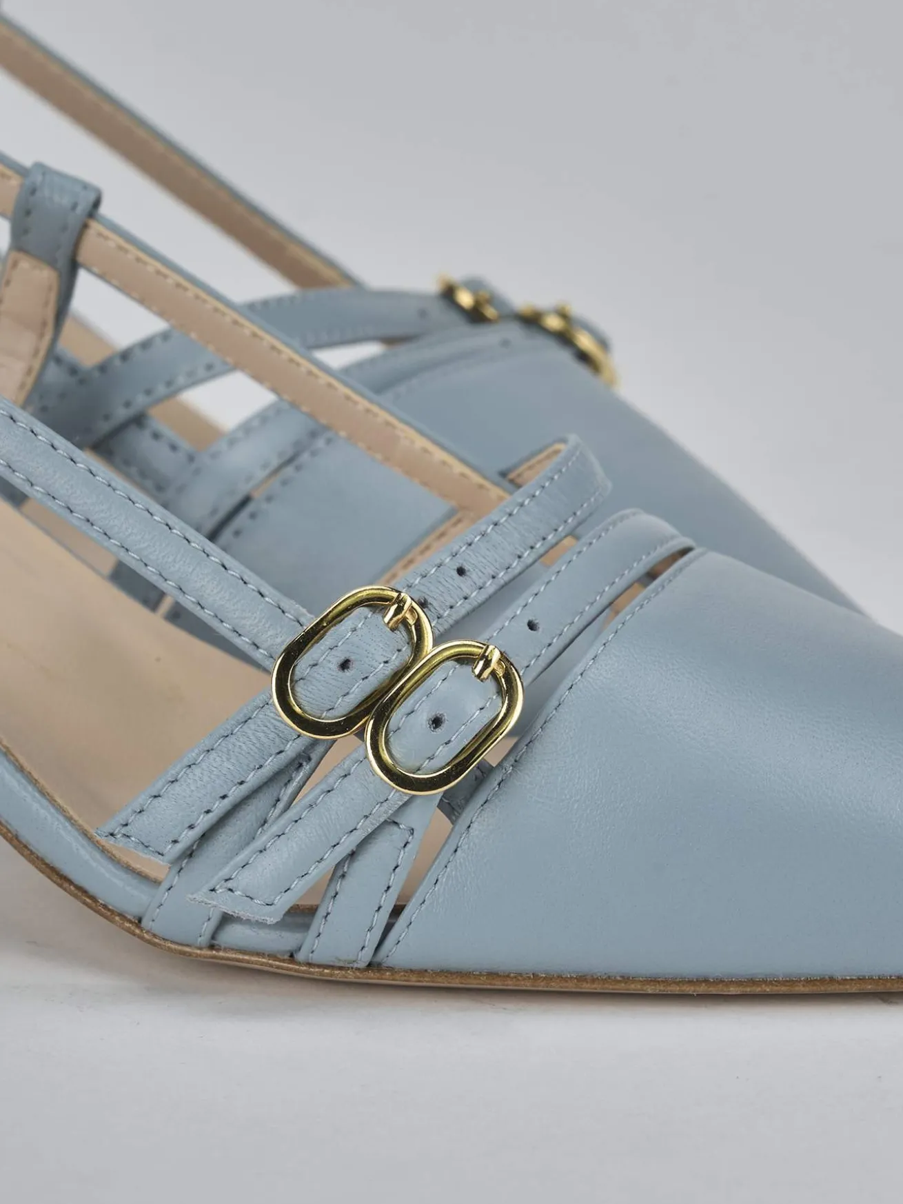 Slingback tacco 6cm pelle azzurro