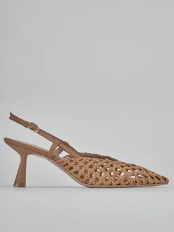 Slingback tacco 7cm pelle marrone