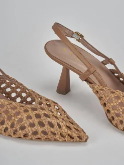 Slingback tacco 7cm pelle marrone