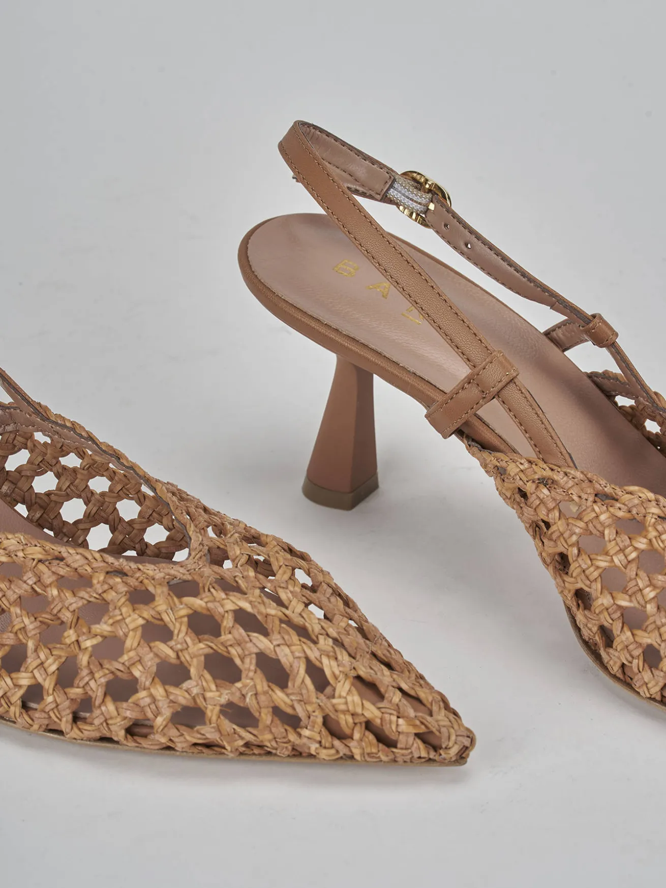 Slingback tacco 7cm pelle marrone