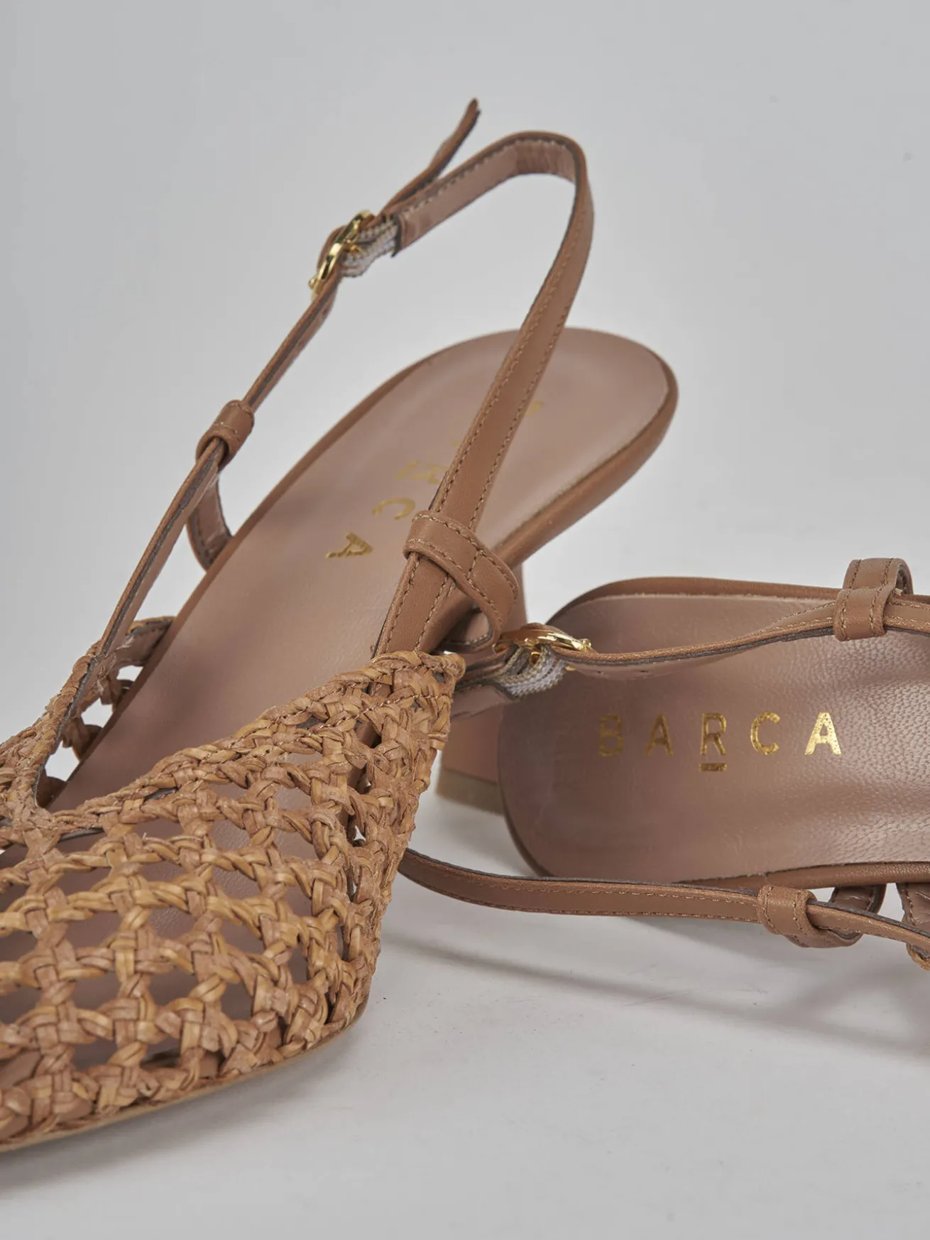 Slingback tacco 7cm pelle marrone