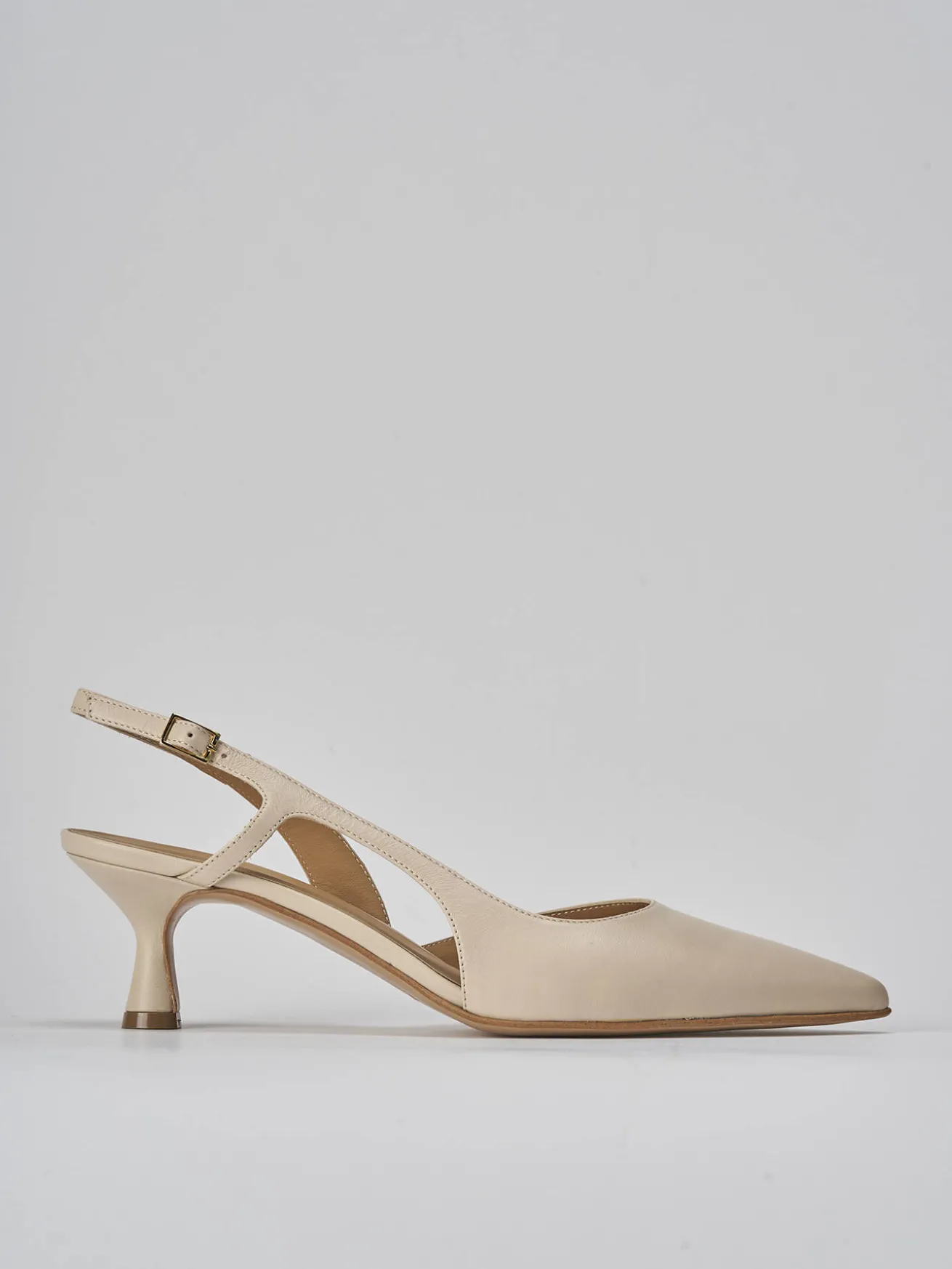 Slingback tacco 5cm pelle beige