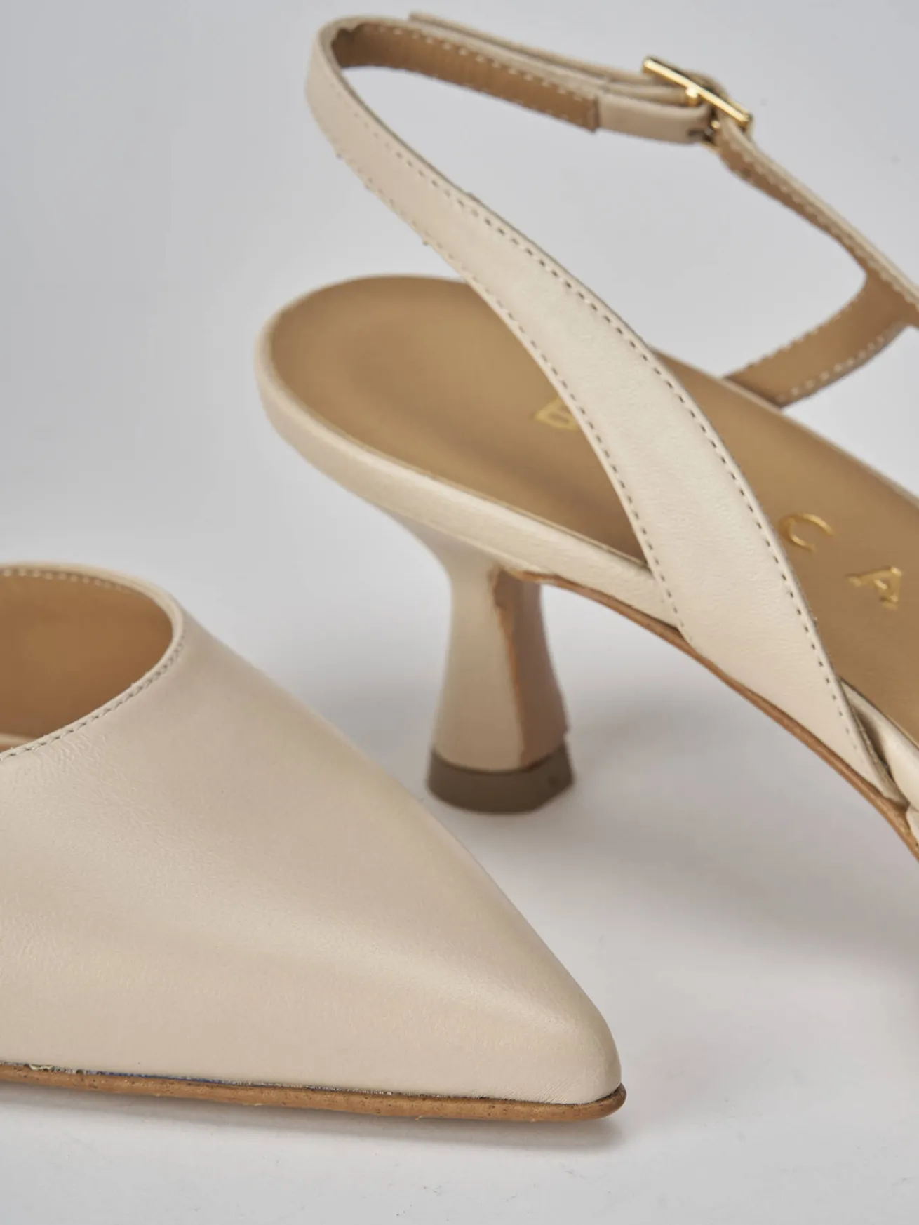 Slingback tacco 5cm pelle beige