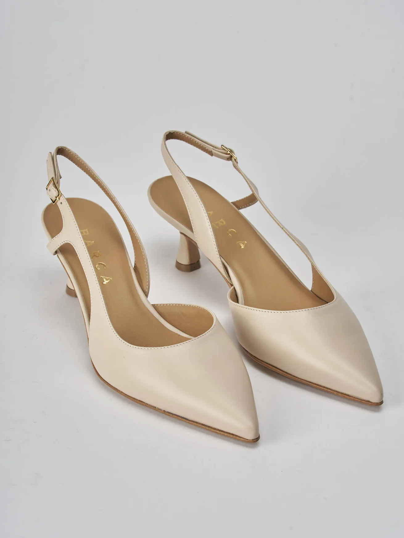 Slingback tacco 5cm pelle beige