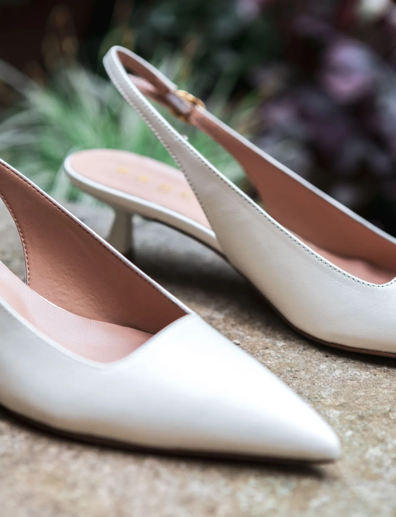 Slingback tacco 5cm pelle bianco