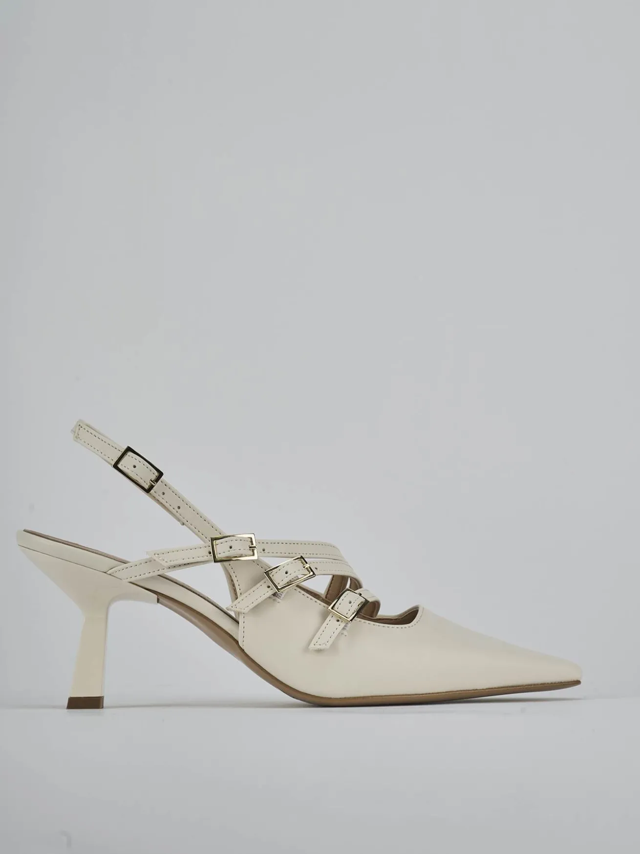Slingback tacco 7cm pelle bianco