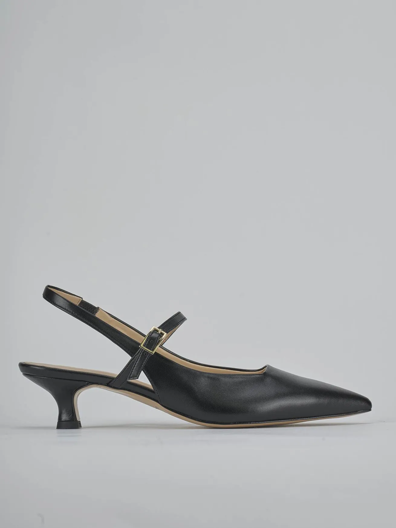 Slingback tacco 4cm pelle nero