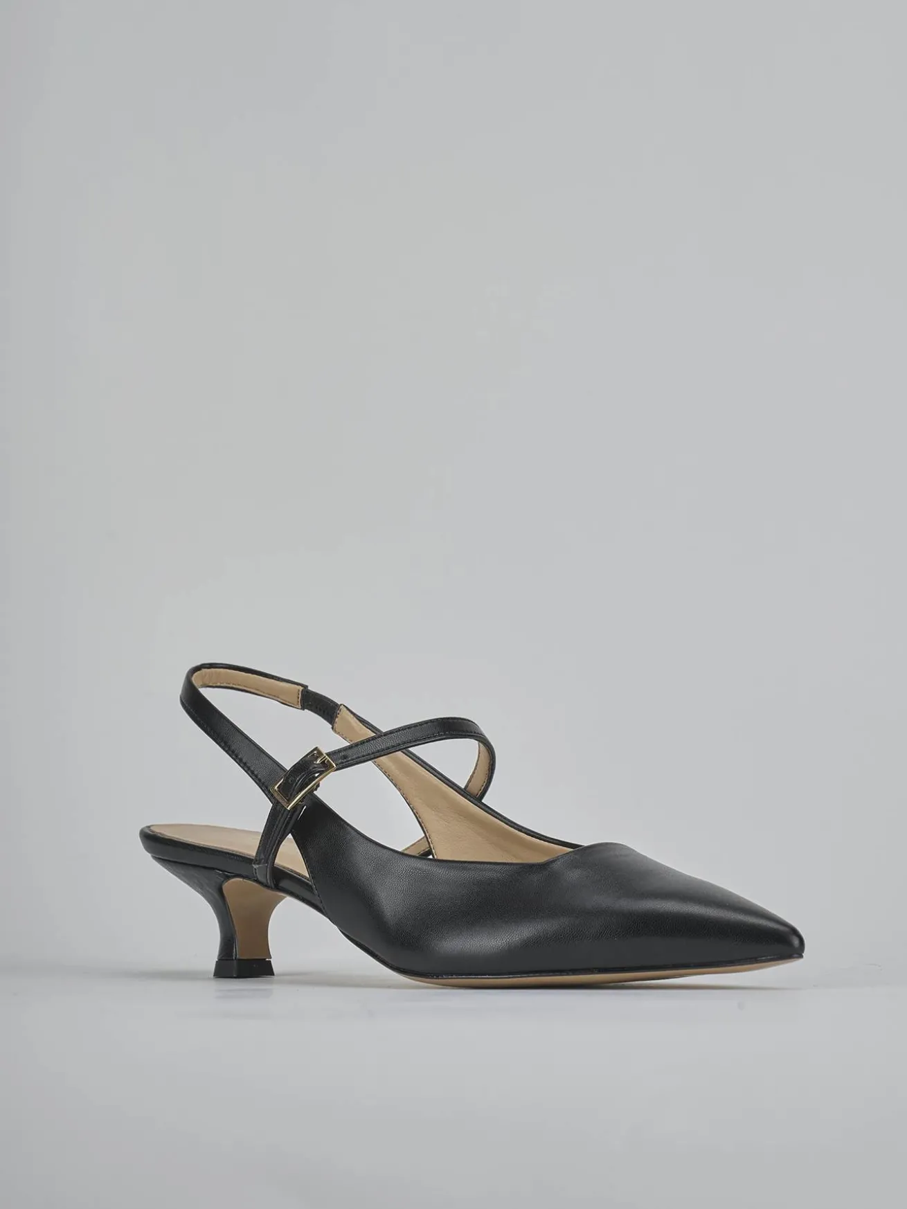 Slingback tacco 4cm pelle nero
