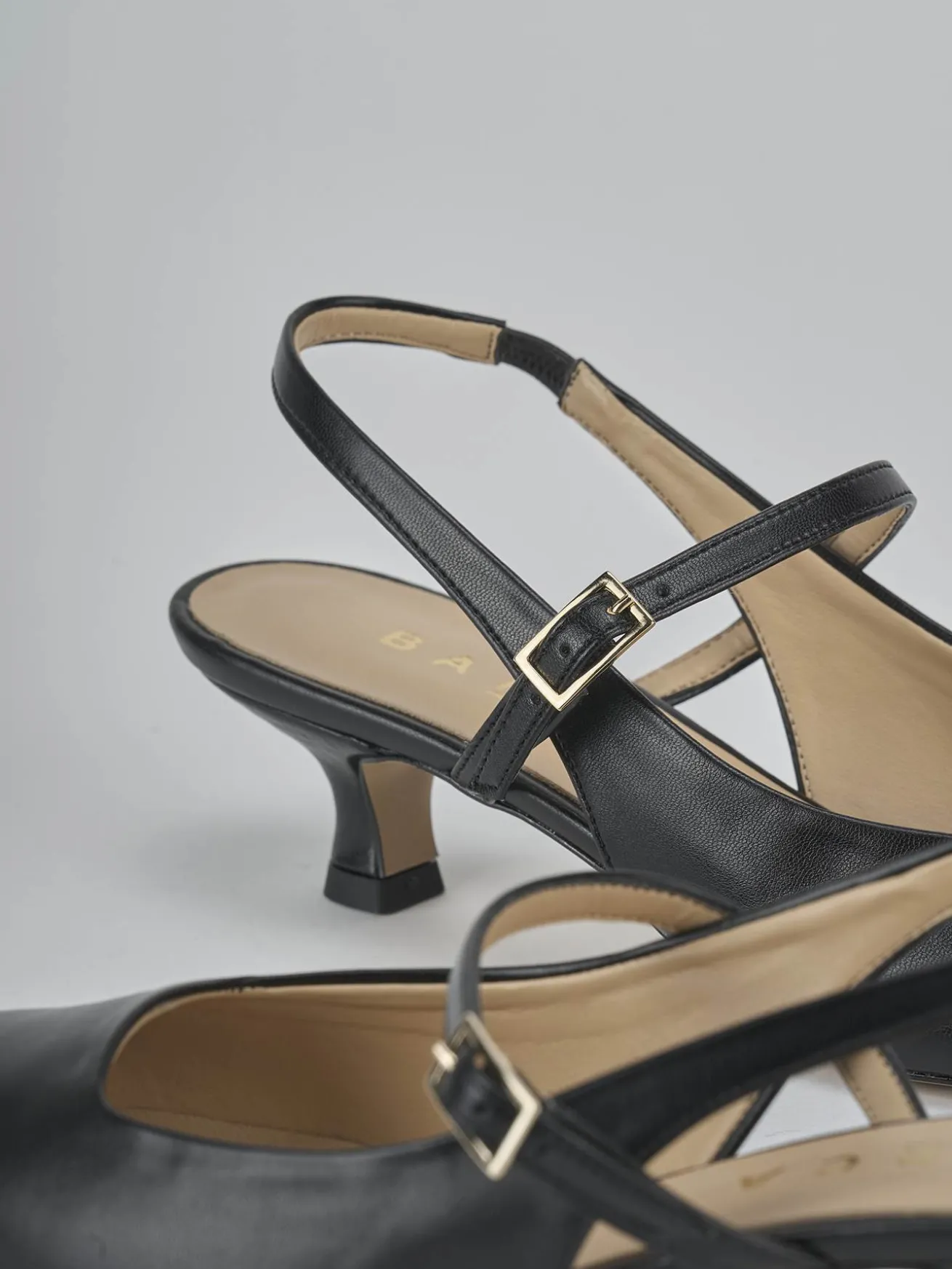 Slingback tacco 4cm pelle nero
