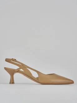 Slingback tacco 5cm pelle marrone