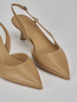 Slingback tacco 5cm pelle marrone