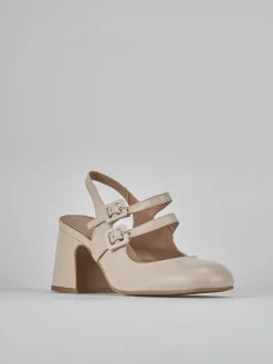 Slingback tacco 5cm pelle beige