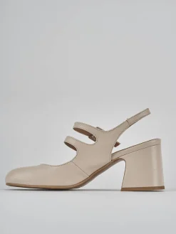 Slingback tacco 5cm pelle beige