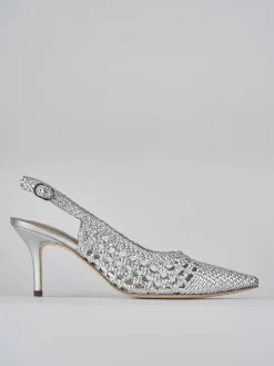 Slingback tacco 7cm pelle argento
