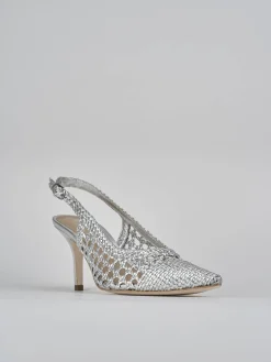 Slingback tacco 7cm pelle argento