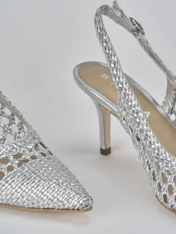 Slingback tacco 7cm pelle argento
