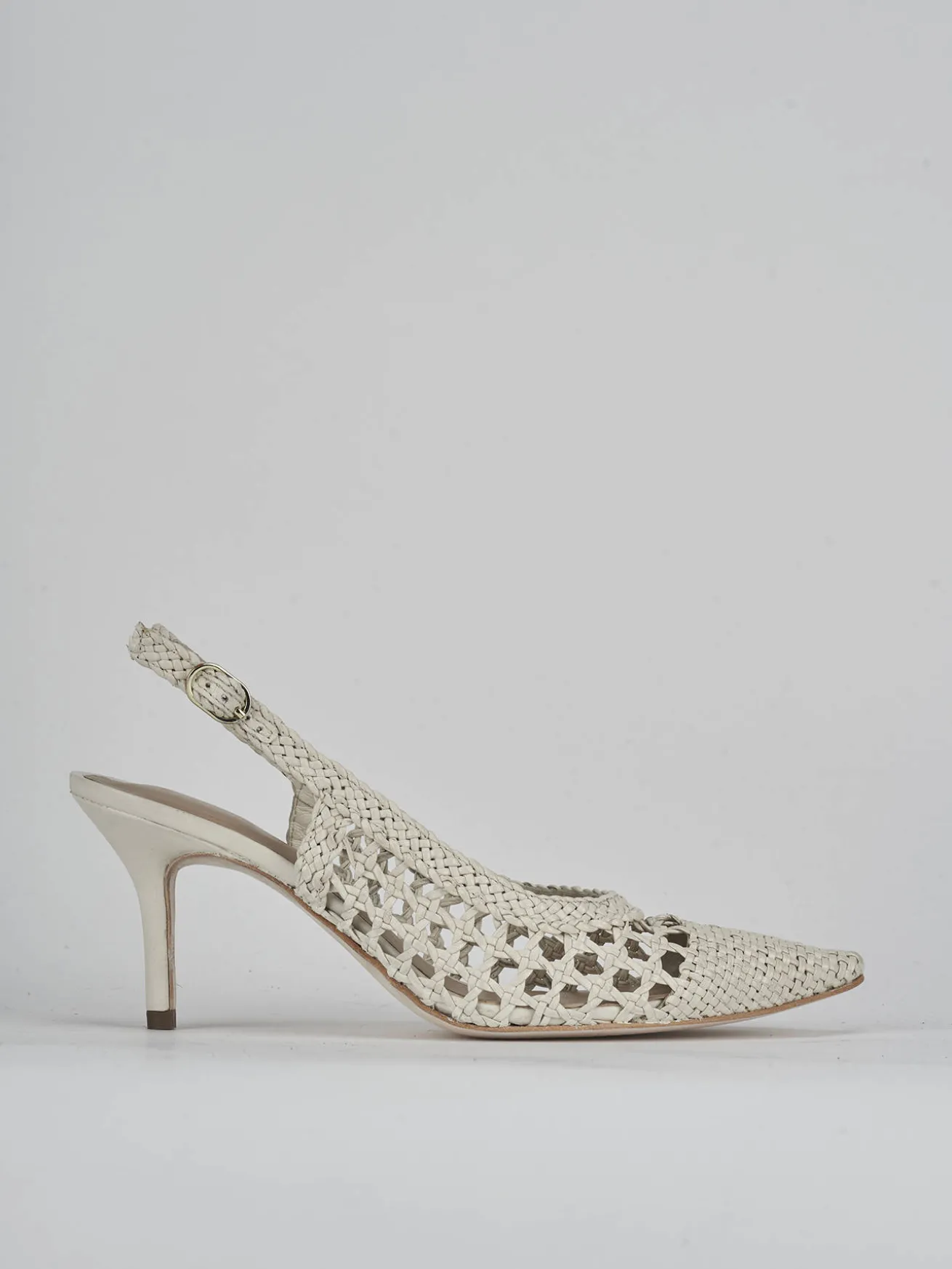 Slingback tacco 7cm pelle bianco