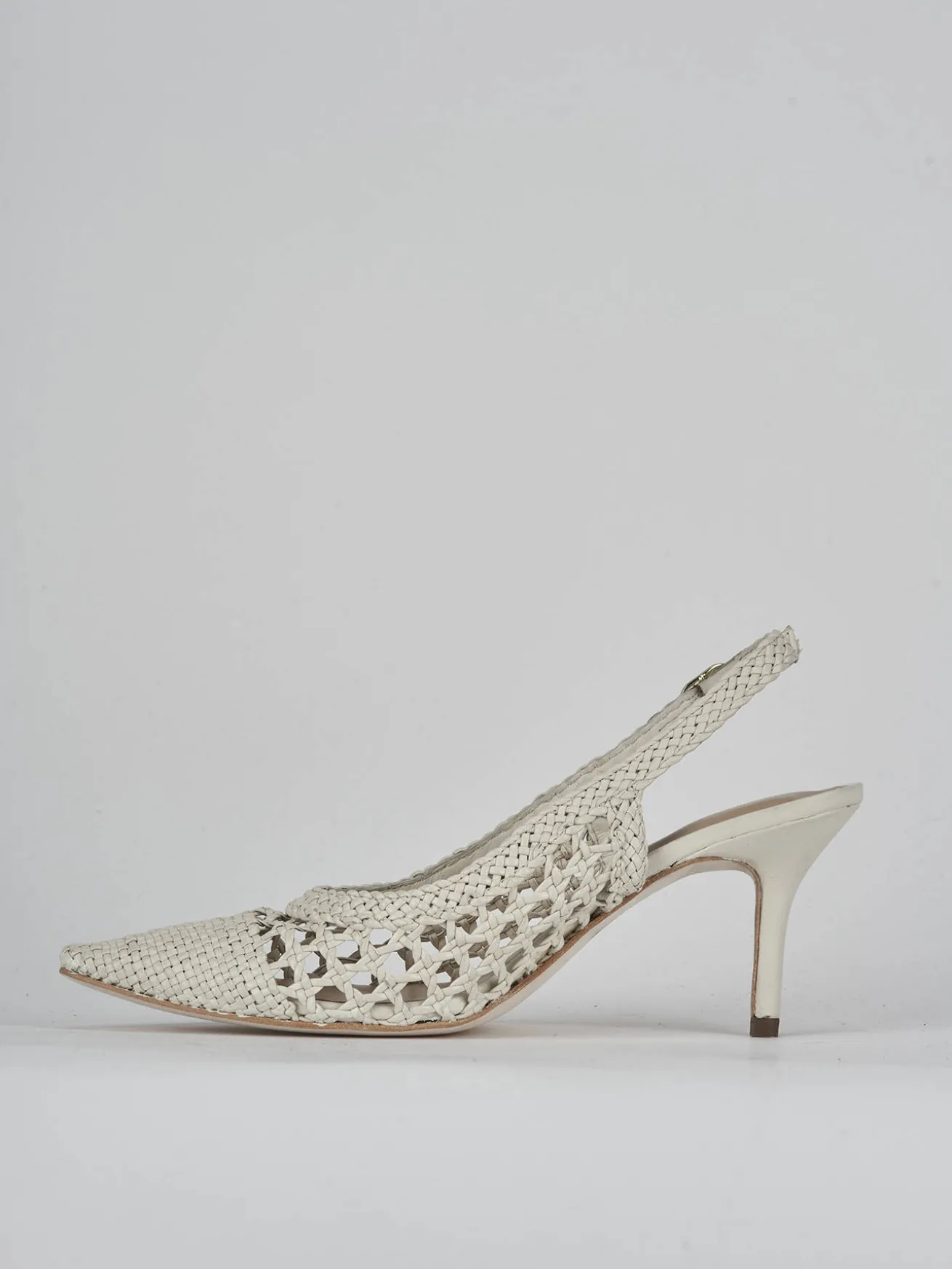 Slingback tacco 7cm pelle bianco