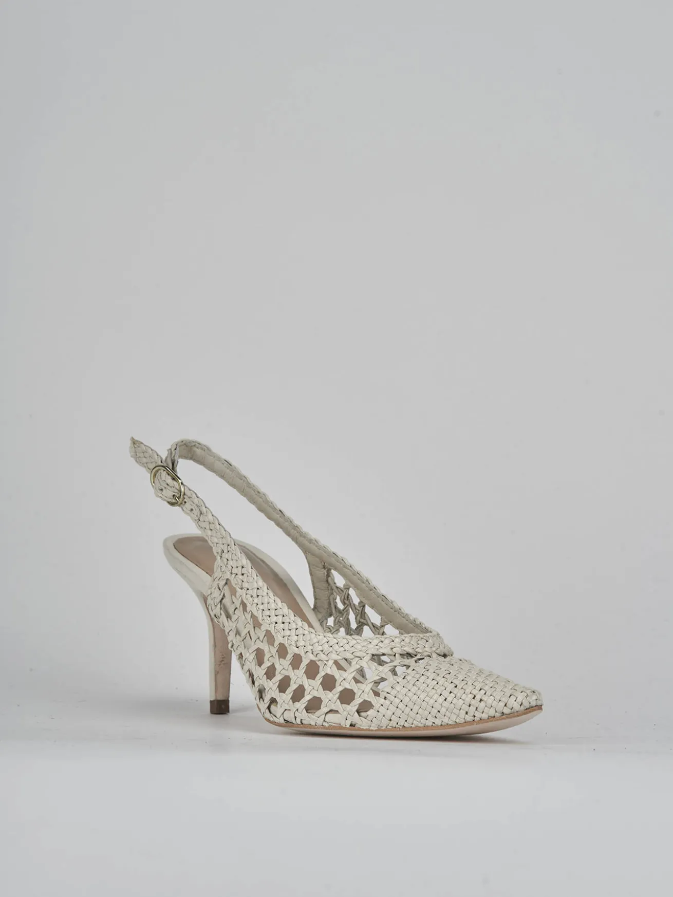 Slingback tacco 7cm pelle bianco