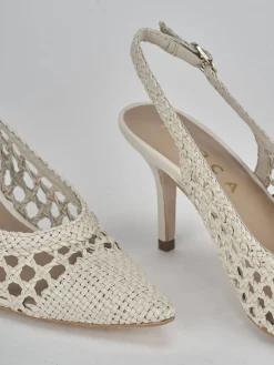 Slingback tacco 7cm pelle bianco