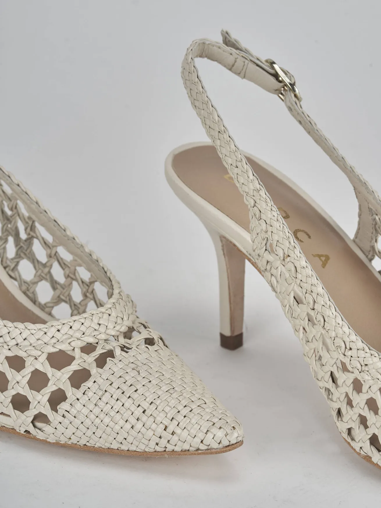 Slingback tacco 7cm pelle bianco