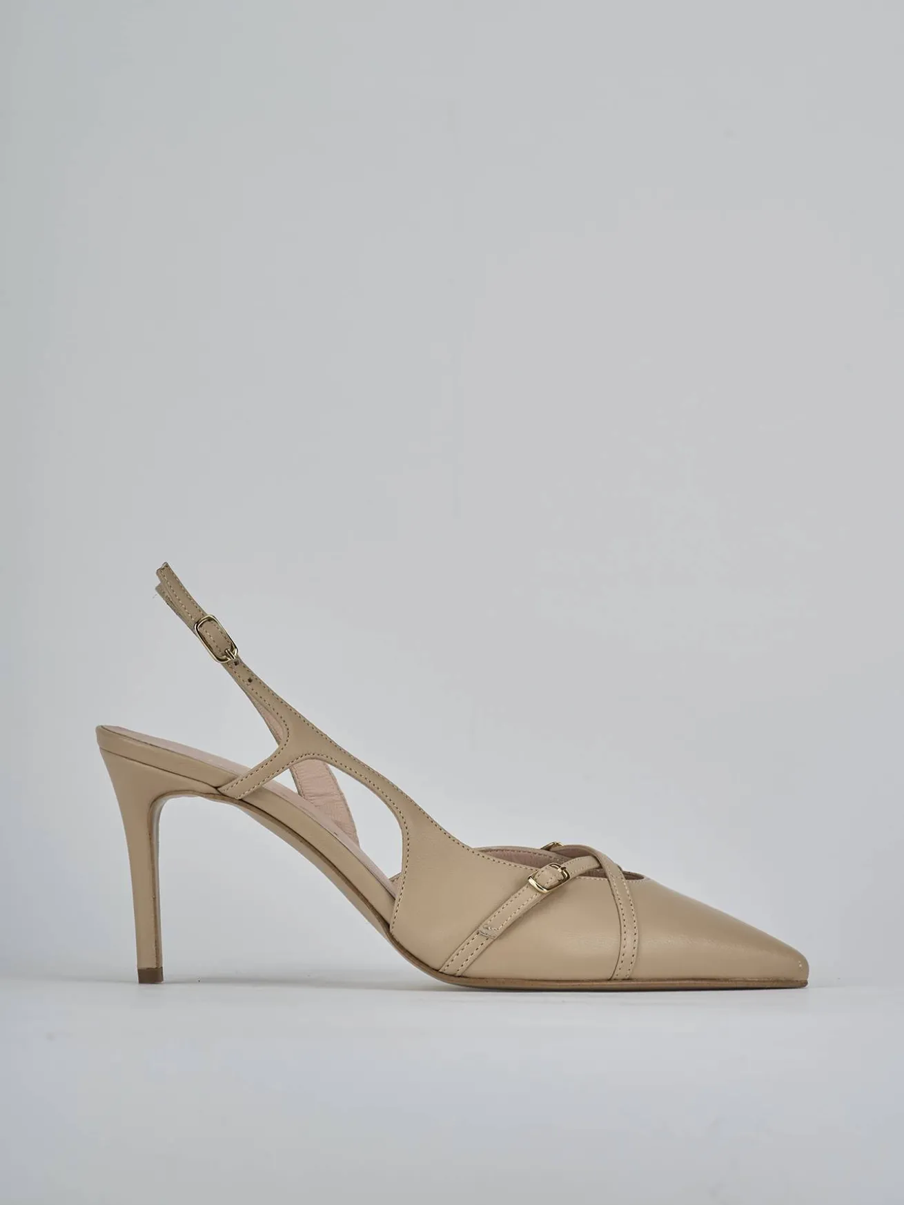 Slingback tacco 7cm pelle marrone