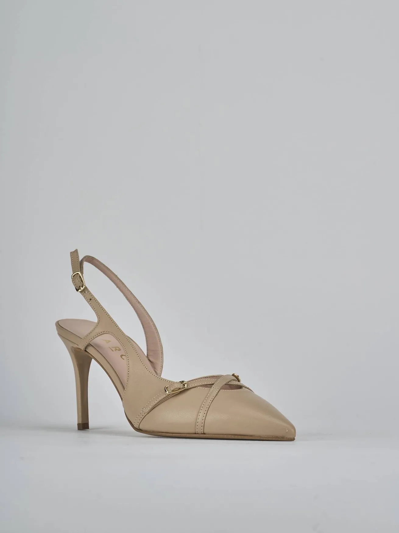 Slingback tacco 7cm pelle marrone
