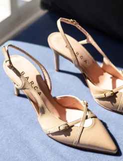 Slingback tacco 7cm pelle marrone