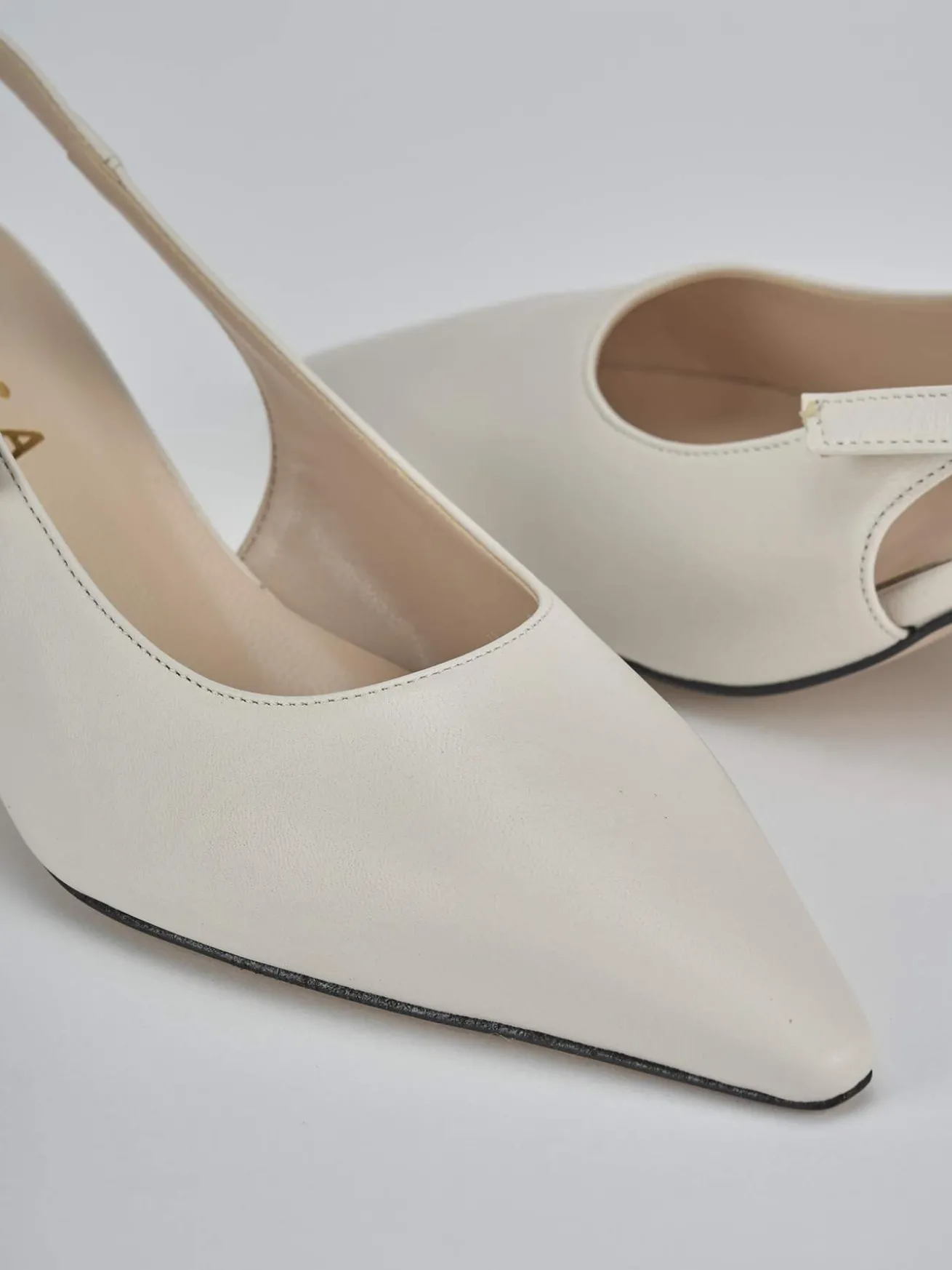 Slingback tacco 6cm pelle beige