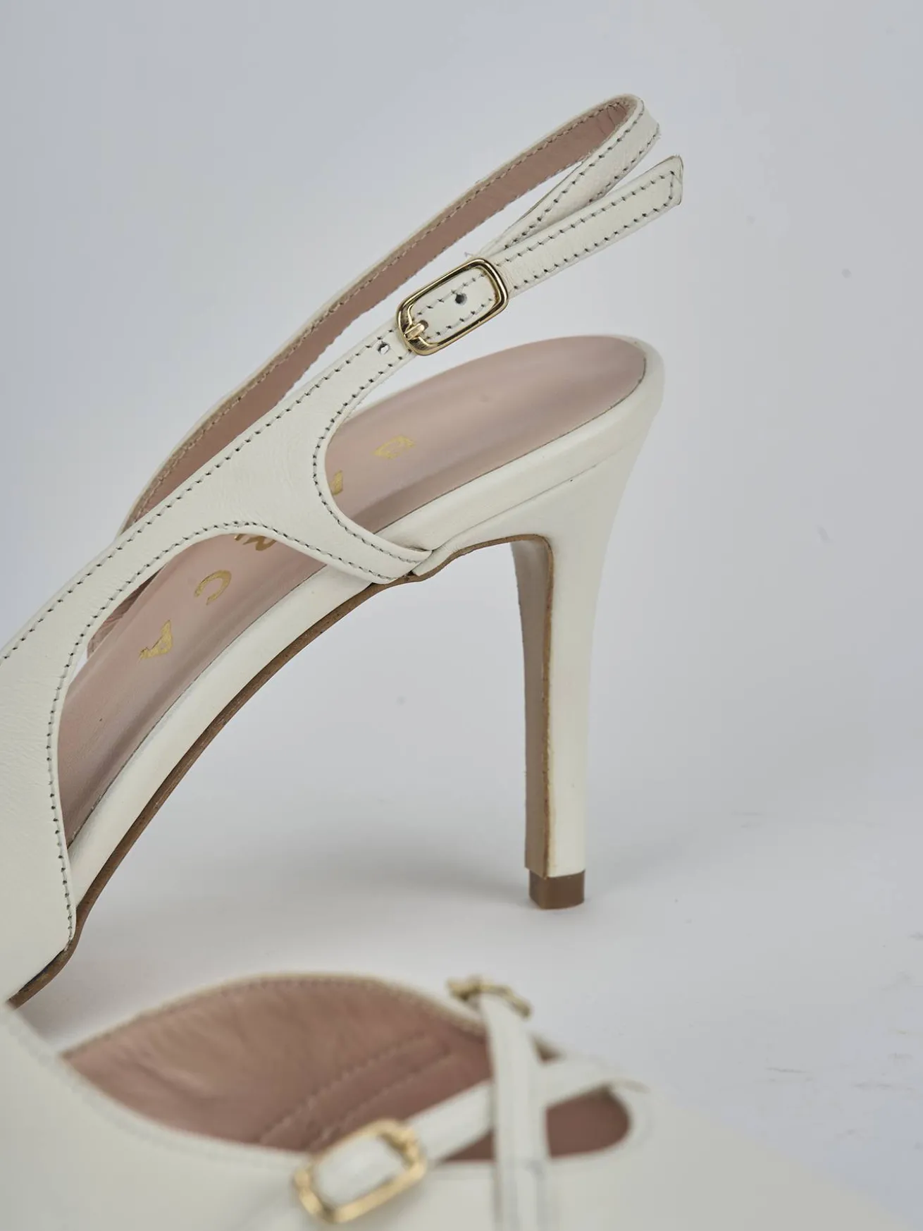 Slingback tacco 7cm pelle bianco