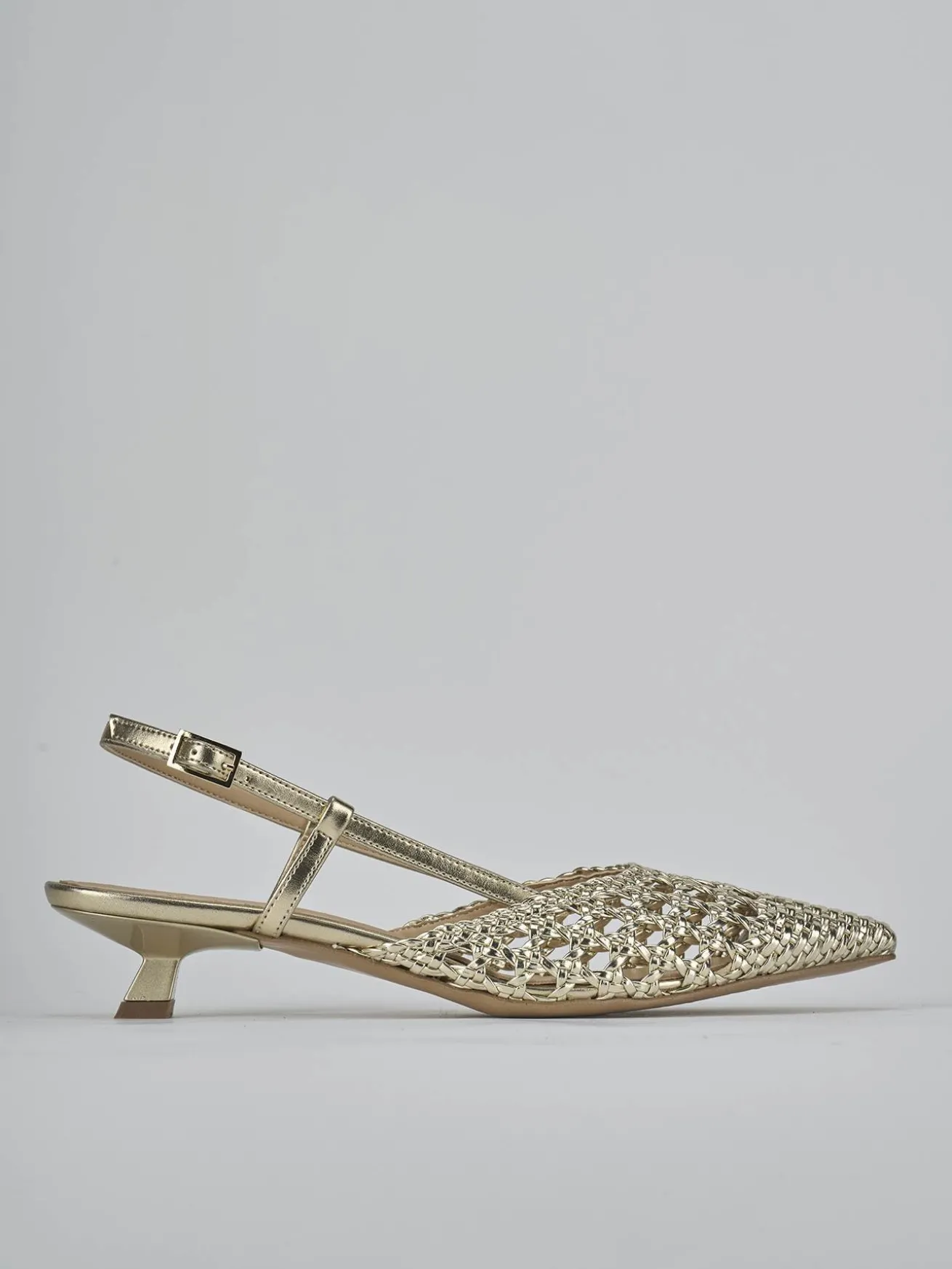 Slingback tacco 4cm pelle oro