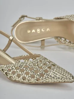 Slingback tacco 4cm pelle oro
